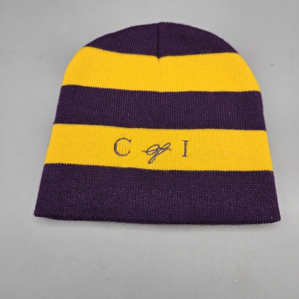 College of Idaho Yotes Knit Beanie hat / Purple Gold Yellow Striped C Of I